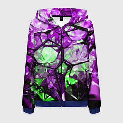 Толстовка 3D на молнии мужская Чёрно-зелёная абстракция на фиолетовом фоне, цвет: 3D-синий