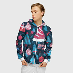 Толстовка 3D на молнии мужская Плюшевая новогодняя абстракция, цвет: 3D-белый — фото 2