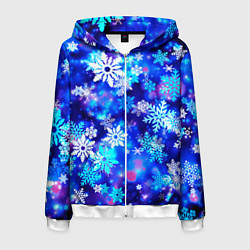 Толстовка 3D на молнии мужская Яркие узоры снежинок, цвет: 3D-белый