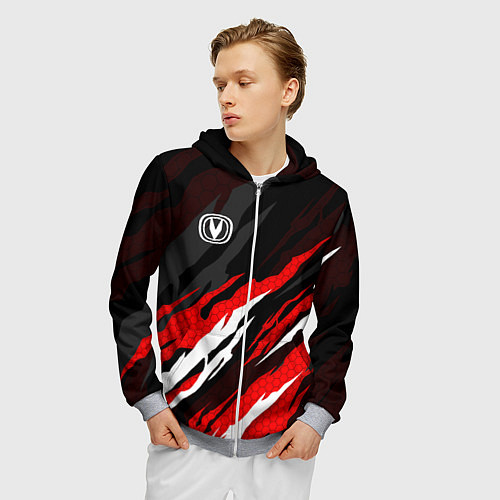 Мужская толстовка на молнии Changan - красные языки / 3D-Меланж – фото 3