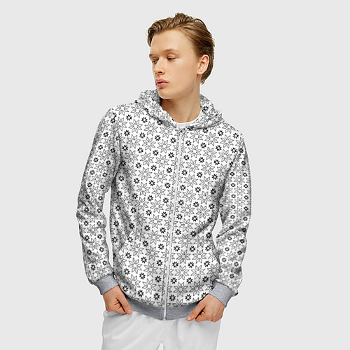 Мужская толстовка на молнии Чёрные звёзды на чёрном фоне / 3D-Меланж – фото 3