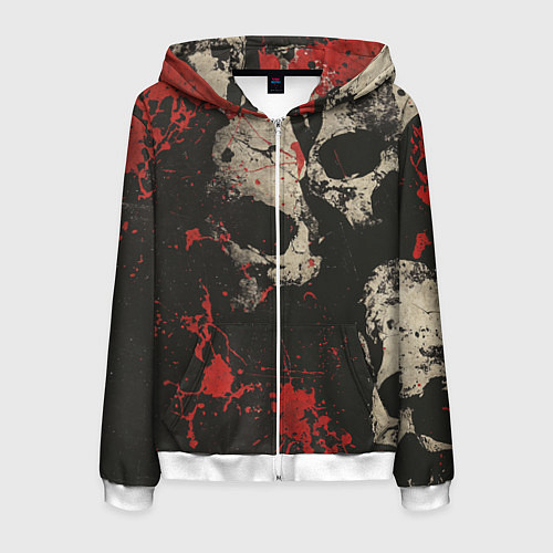 Мужская толстовка на молнии Силуэты черепов на гранжевом фоне / 3D-Белый – фото 1