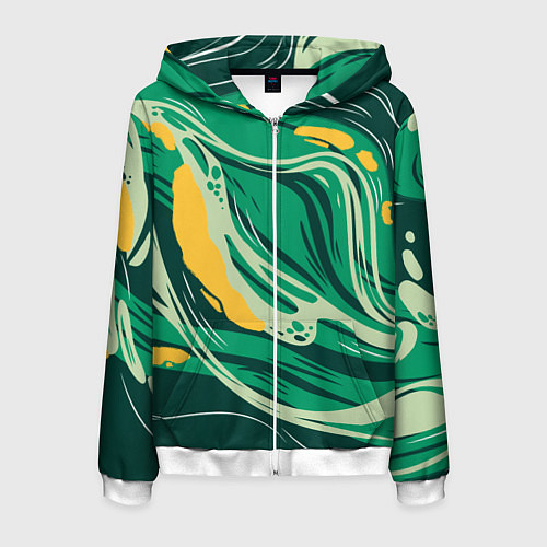 Мужская толстовка на молнии Абстрактные полосы в зелёных тонах / 3D-Белый – фото 1
