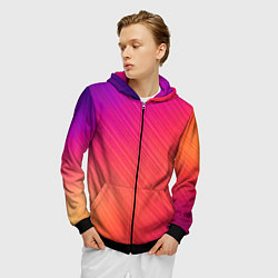 Толстовка 3D на молнии мужская Градиент в косую полоску, цвет: 3D-черный — фото 2