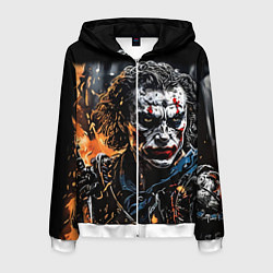 Толстовка 3D на молнии мужская Джокер на фоне огня, цвет: 3D-белый