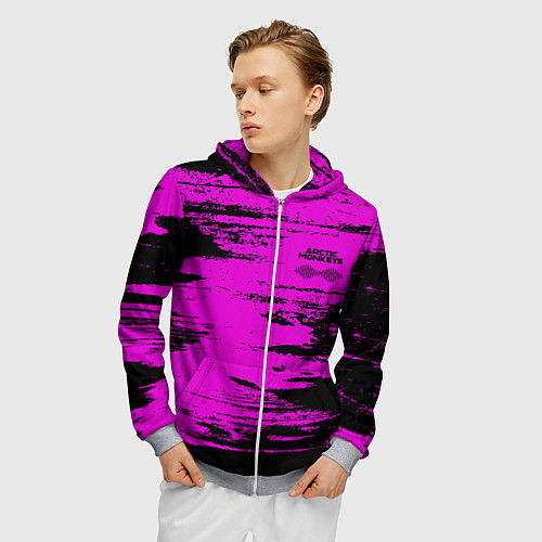 Мужская толстовка на молнии Arctic Monkeys - Розовые разводы / 3D-Меланж – фото 3