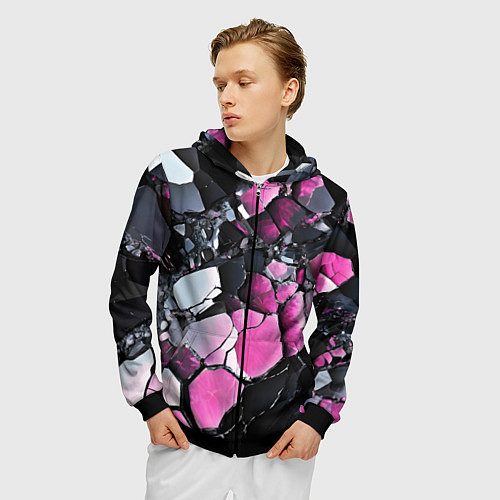Мужская толстовка на молнии Чёрно-розовый камень / 3D-Черный – фото 3