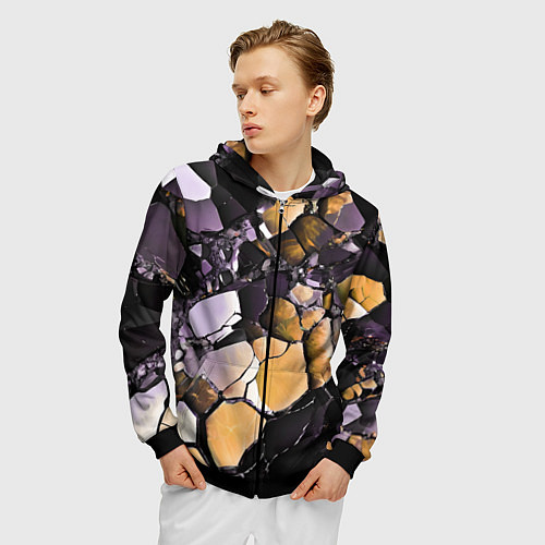 Мужская толстовка на молнии Чёрно-жёлтый камень / 3D-Черный – фото 3