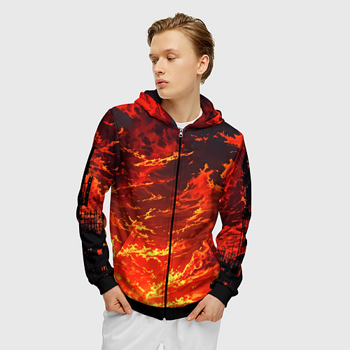 Мужская толстовка на молнии Багровый огненный закат / 3D-Черный – фото 3
