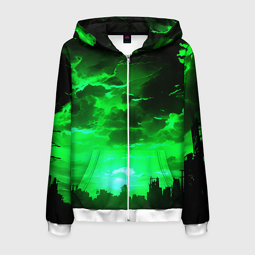 Мужская толстовка на молнии Кислотный зелёный закат / 3D-Белый – фото 1