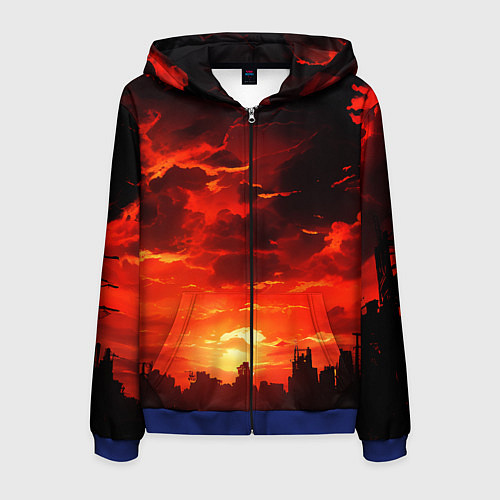 Мужская толстовка на молнии Багровый апокалиптический закат / 3D-Синий – фото 1