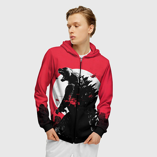 Мужская толстовка на молнии Godzilla destroys the city / 3D-Черный – фото 3