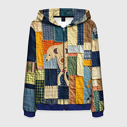 Толстовка 3D на молнии мужская Пэчворк с собакой, цвет: 3D-синий