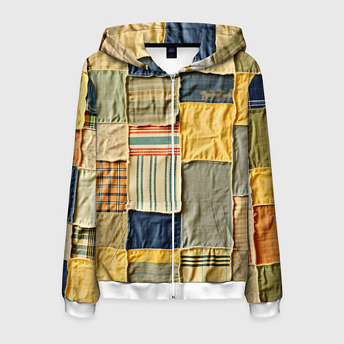 Мужская толстовка на молнии Пэчворк в желтых оттенках / 3D-Белый – фото 1