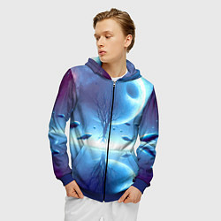 Толстовка 3D на молнии мужская Луна и рыбы - нейроарт фантазия, цвет: 3D-синий — фото 2