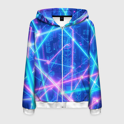 Мужская толстовка на молнии Неоновые провода / 3D-Белый – фото 1