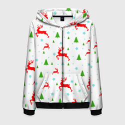 Мужская толстовка на молнии Новогодние олени с ёлками