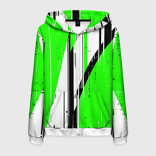 Мужская толстовка на молнии Black and white vertical stripes on a green backgr / 3D-Белый – фото 1