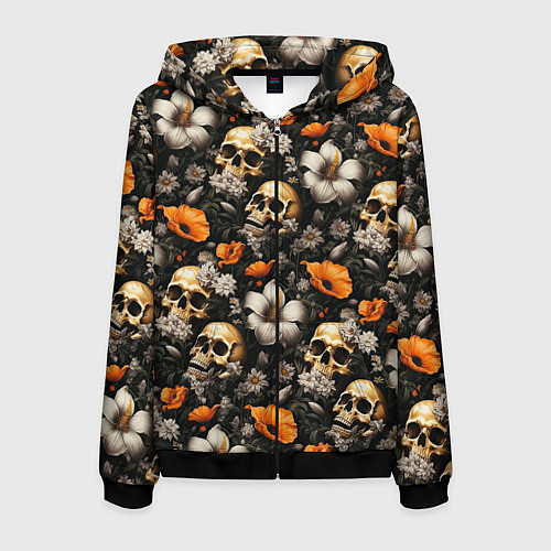 Мужская толстовка на молнии Маки и черепа / 3D-Черный – фото 1
