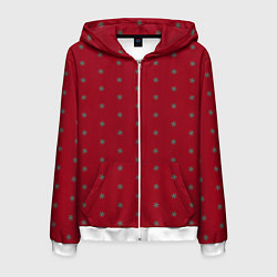 Толстовка 3D на молнии мужская Голубые снежинки на рождественском красном, цвет: 3D-белый