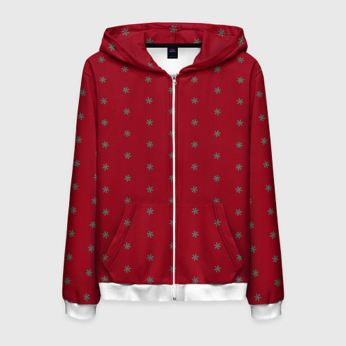 Мужская толстовка на молнии Голубые снежинки на рождественском красном / 3D-Белый – фото 1