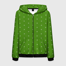 Толстовка 3D на молнии мужская Снежинки на зеленом, цвет: 3D-черный