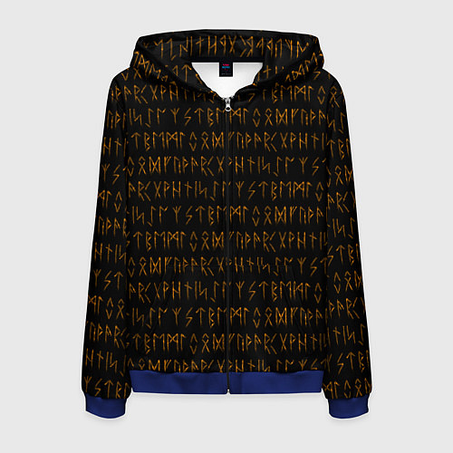 Мужская толстовка на молнии Орнамент древних обережных рун / 3D-Синий – фото 1