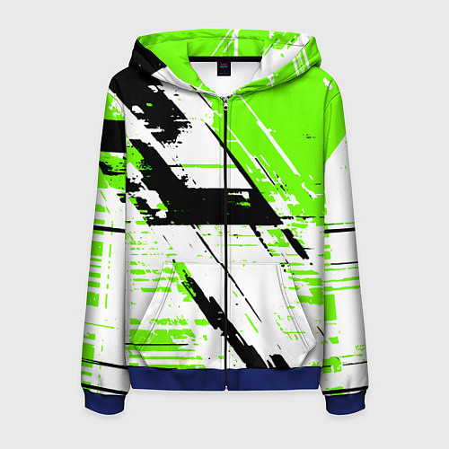 Мужская толстовка на молнии Diagonal black and green stripes on a white backgr / 3D-Синий – фото 1