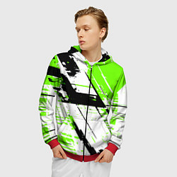 Толстовка 3D на молнии мужская Diagonal black and green stripes on a white backgr, цвет: 3D-красный — фото 2