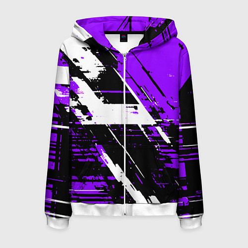 Мужская толстовка на молнии Diagonal black and white stripes on a purple backg / 3D-Белый – фото 1