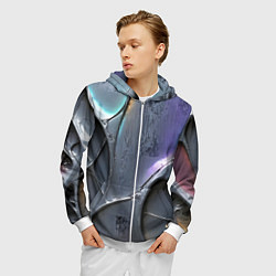 Толстовка 3D на молнии мужская Полированный серебряный металл, цвет: 3D-белый — фото 2