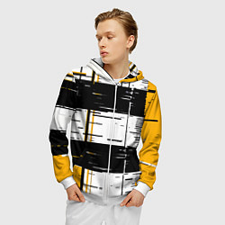 Толстовка 3D на молнии мужская Жёлтые и чёрные полосы на белом фоне, цвет: 3D-белый — фото 2