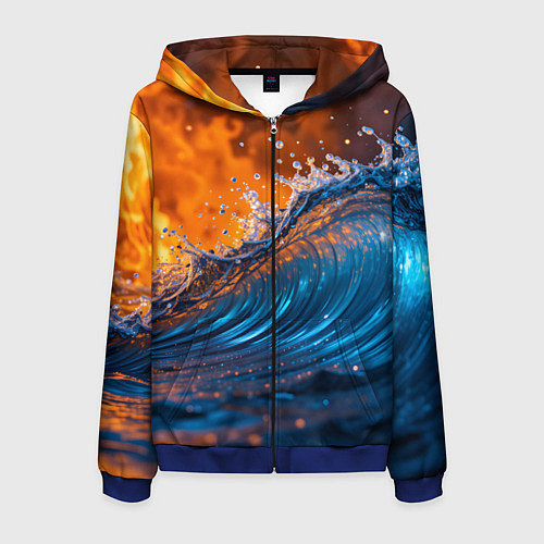 Мужская толстовка на молнии Волна и огонь / 3D-Синий – фото 1