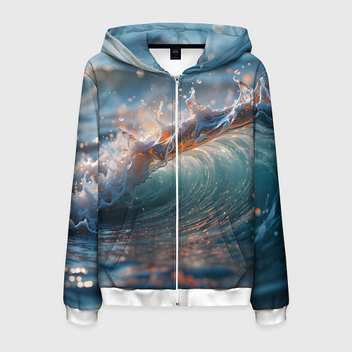 Мужская толстовка на молнии Волна и блики солнца / 3D-Белый – фото 1