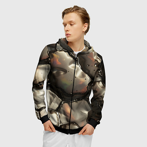 Мужская толстовка на молнии Жидкая субстанция светло-коричневая / 3D-Черный – фото 3