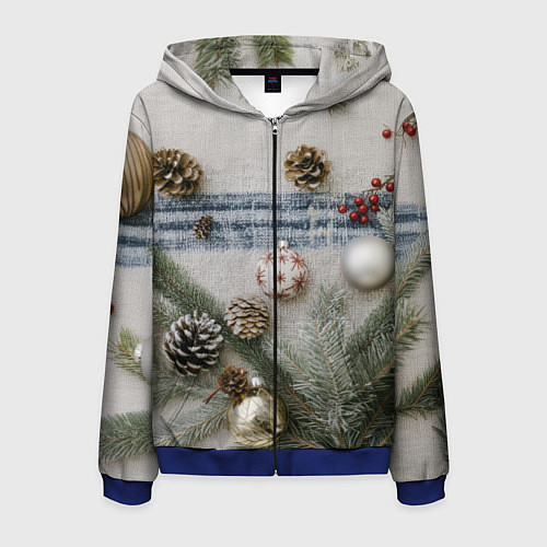 Мужская толстовка на молнии Новогодние украшения / 3D-Синий – фото 1