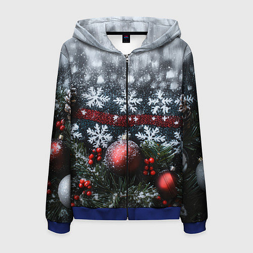 Мужская толстовка на молнии Новогодние снежинки / 3D-Синий – фото 1
