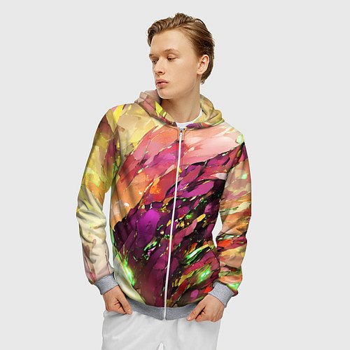 Мужская толстовка на молнии Красно-жёлтая абстракция / 3D-Меланж – фото 3