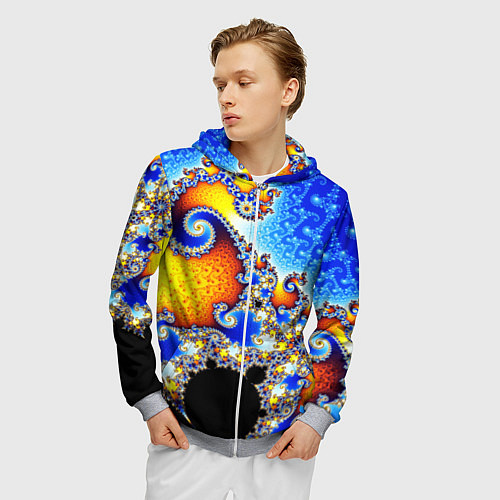 Мужская толстовка на молнии Фрактальный узор текстура синий / 3D-Меланж – фото 3