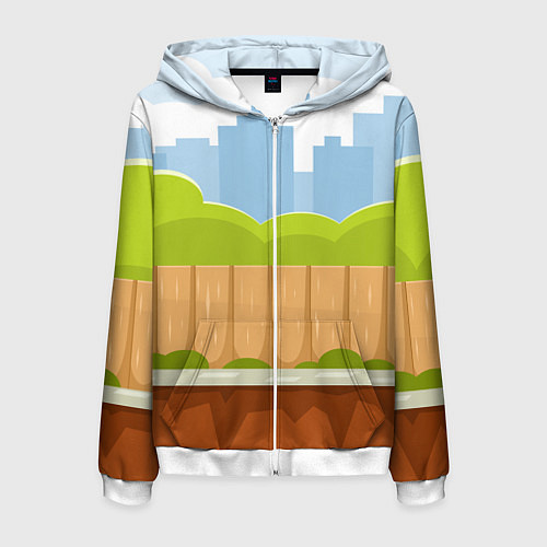 Мужская толстовка на молнии Летний город / 3D-Белый – фото 1