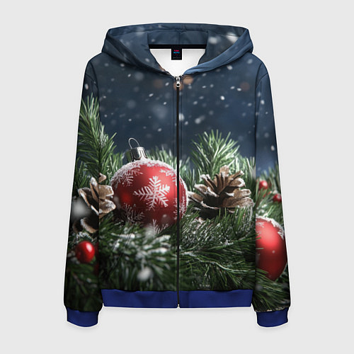 Мужская толстовка на молнии Новогодний шар и шишка / 3D-Синий – фото 1
