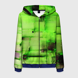 Толстовка 3D на молнии мужская Чёрные пятна на зелёном фоне абстракция, цвет: 3D-синий