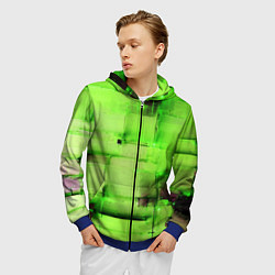 Толстовка 3D на молнии мужская Чёрные пятна на зелёном фоне абстракция, цвет: 3D-синий — фото 2