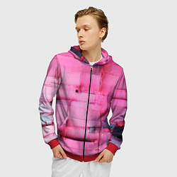 Толстовка 3D на молнии мужская Чёрные пятна на розовом фоне абстракция, цвет: 3D-красный — фото 2