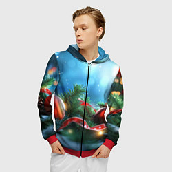Толстовка 3D на молнии мужская Красные игрушки новогодние, цвет: 3D-красный — фото 2