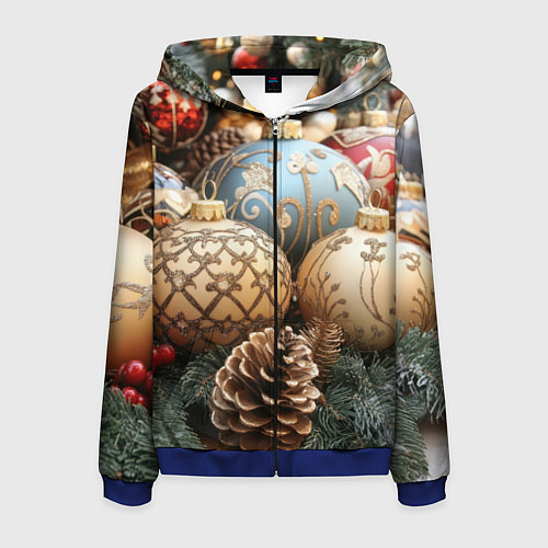 Мужская толстовка на молнии Большие новогодние шары / 3D-Синий – фото 1