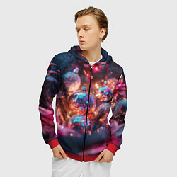 Толстовка 3D на молнии мужская Новогодние шары и фиолетовые блески, цвет: 3D-красный — фото 2