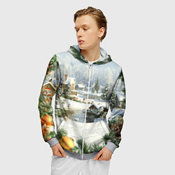 Толстовка 3D на молнии мужская Рождественская атмосфсра, цвет: 3D-меланж — фото 2