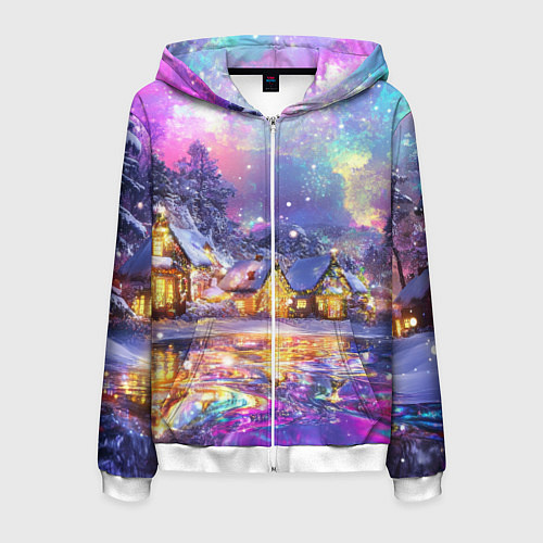 Мужская толстовка на молнии Настроение рождества / 3D-Белый – фото 1