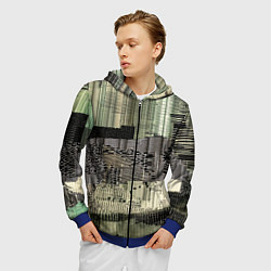 Толстовка 3D на молнии мужская Глитч-арт с отрезками - нейросеть, цвет: 3D-синий — фото 2